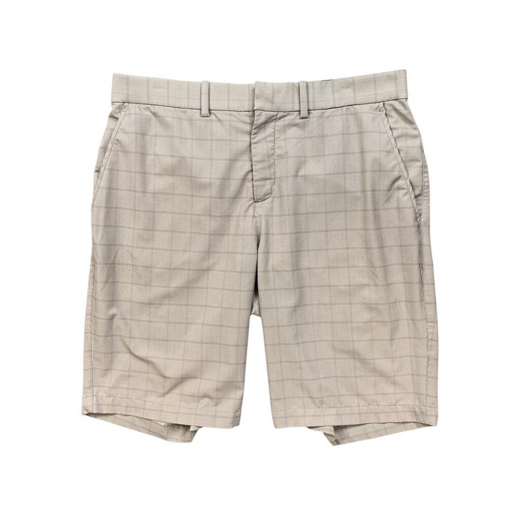 Nike Shorts Mens 34 White Parchment Golf DriFit Hybrid Plaid Performance Stretch